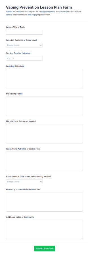 Vaping Prevention Lesson Plan Form Template