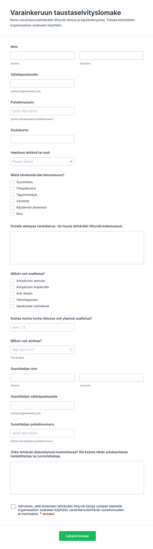 Varainhankinnan Taustatietojen Tarkistuslomake