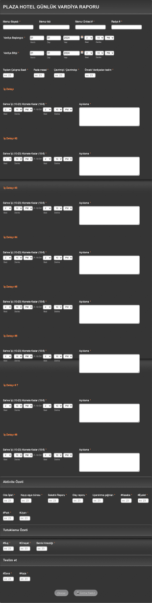 Vardiya Rapor Form Template