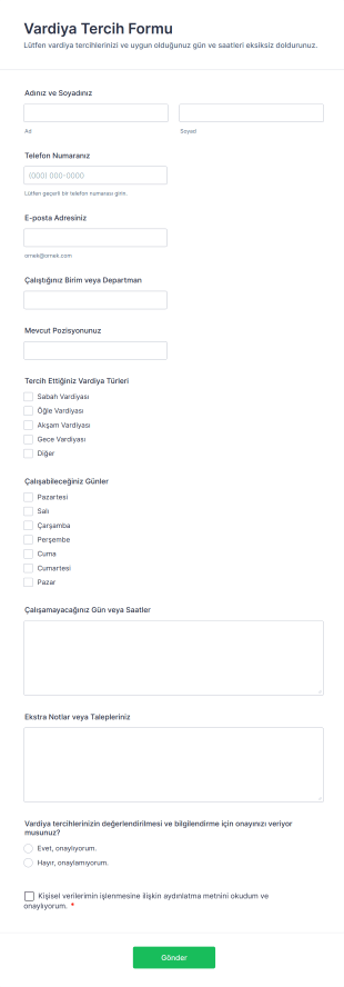 Vardiya Tercih Form Şablonu