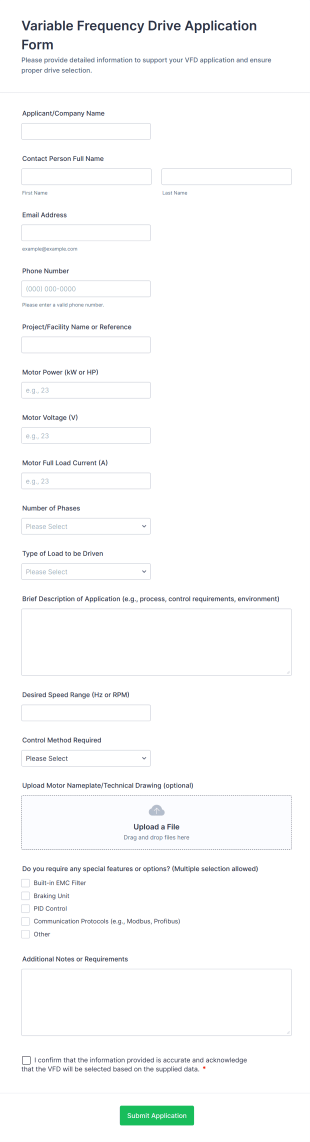Variable Frequency Drive Application Form Template