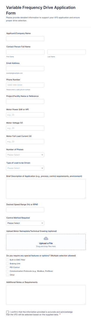 Variable Frequency Drive Application Form Template
