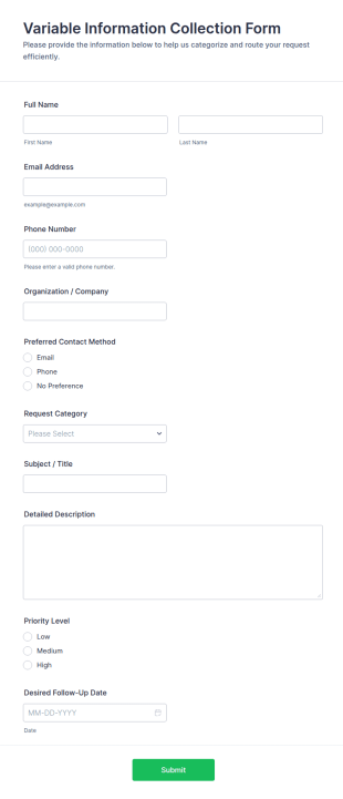 Variable Information Collection Form Template