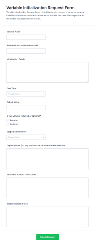 Variable Initialization Request Form Template