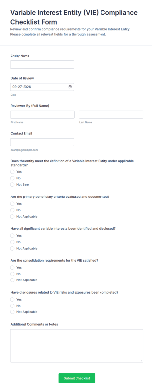 Variable Interest Entity (VIE) Compliance Checklist Form Template