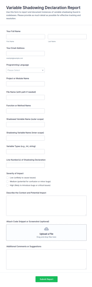 Variable Shadowing Declaration Report Form Template