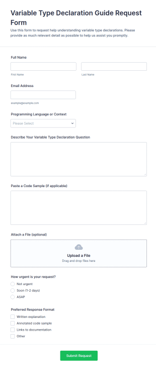 Variable Type Declaration Guide Request Form Template
