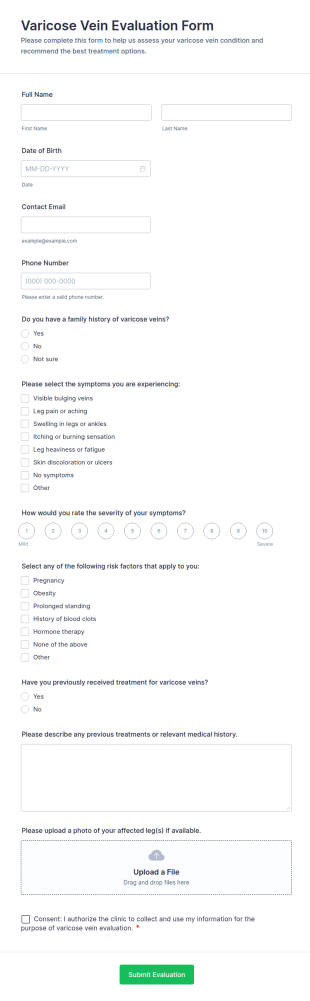Varicose Vein Evaluation Form Template