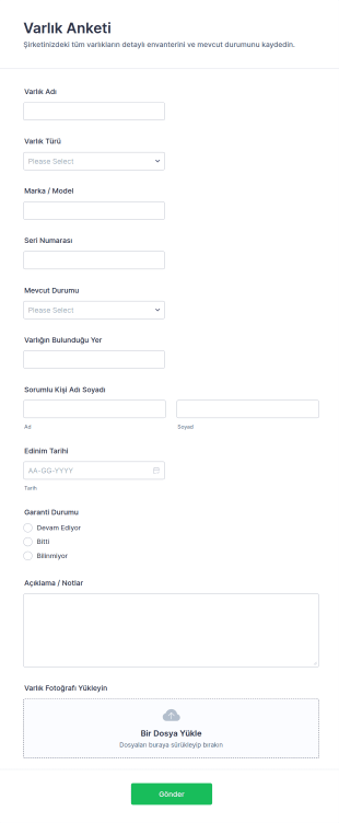 Varlık Anketi Form Şablonu