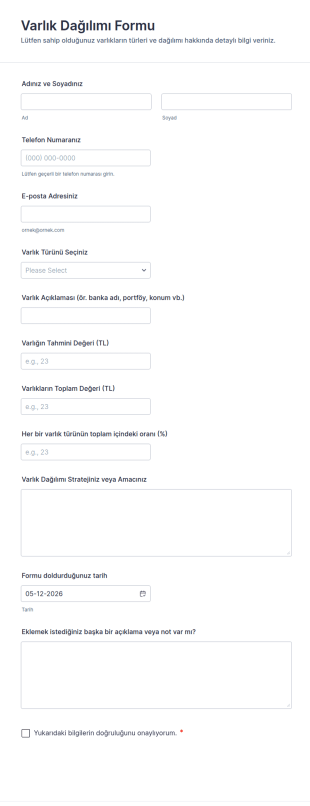 Varlık Dağılımı Form Şablonu