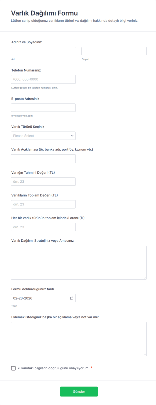 Varlık Dağılımı Form Şablonu