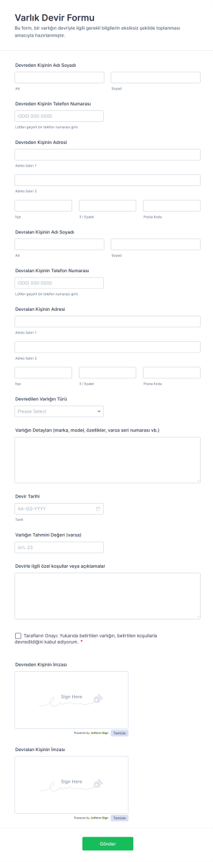 Varlık Devir Form Şablonu
