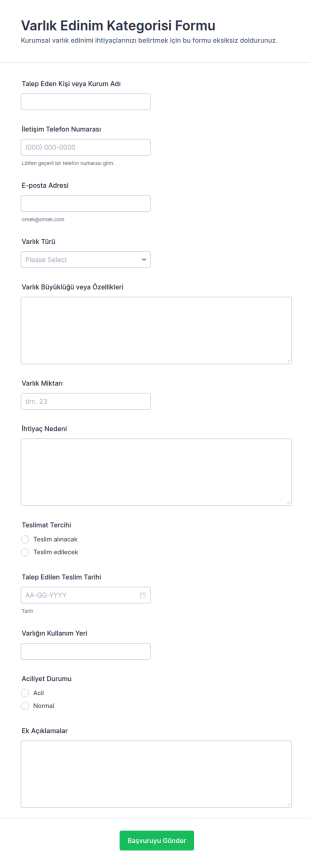 Varlık Edinme Formu 🎁 Form Şablonu