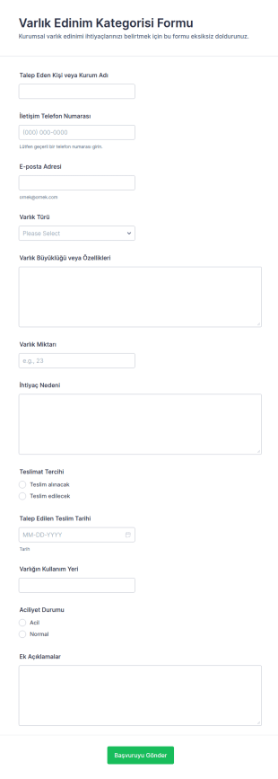 Varlık Edinme Formu 🎁 Form Şablonu