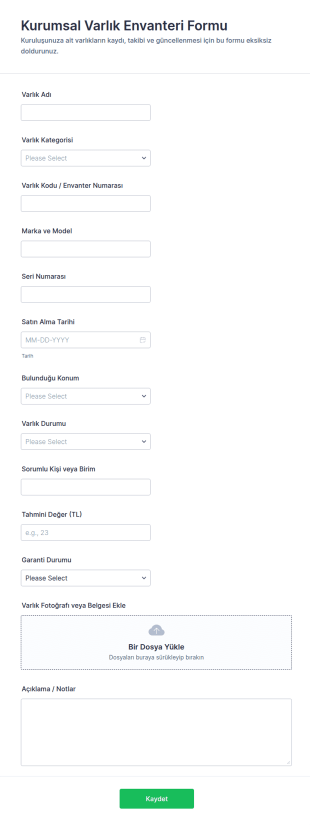 Varlık Envanteri Anketi Form Şablonu