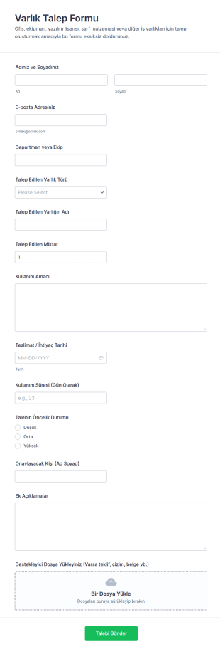 Varlık Talep Form Şablonu