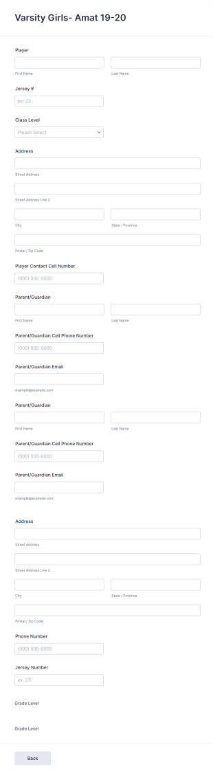 Soccer Player Information Form Template
