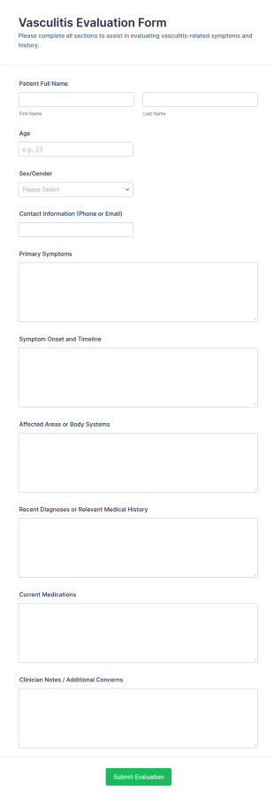 Vasculitis Evaluation Form Template
