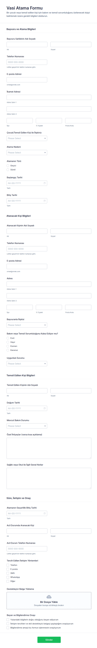 Vasi Atama Form Şablonu