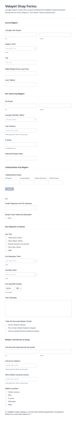 Vasiyet Ve Velayet İzin Form Şablonu