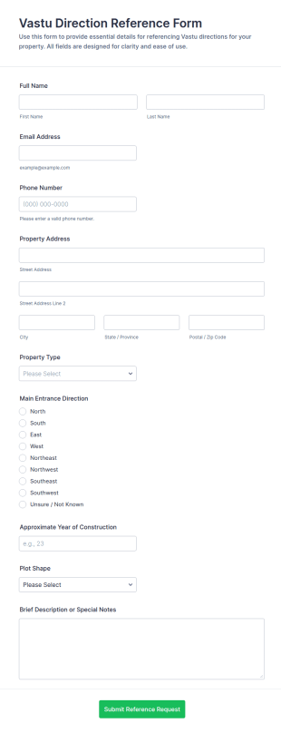 Vastu Direction Reference Form Template