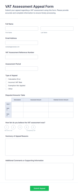 VAT Assessment Appeal Form Template