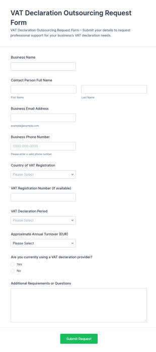 VAT Declaration Outsourcing Request Form Template