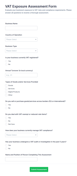 VAT Exposure Assessment Form Template