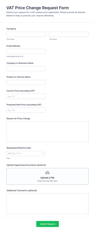 VAT Price Change Request Form Template