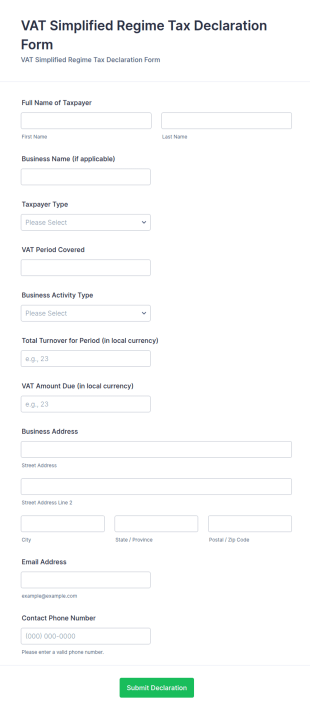 VAT Simplified Regime Tax Declaration Form Template