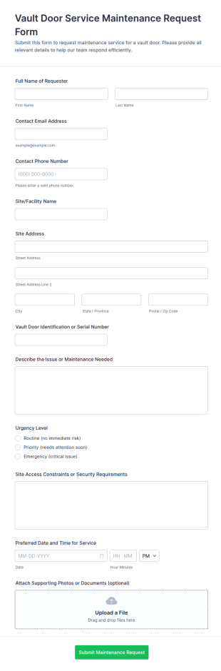 Vault Door Service Maintenance Request Form Template