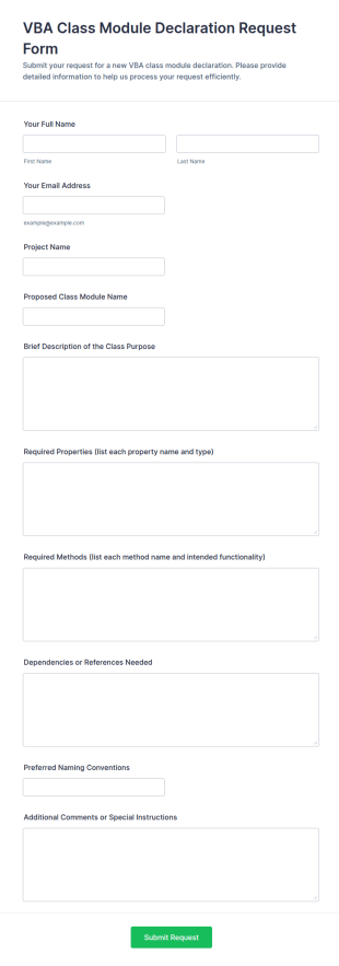 VBA Class Module Declaration Request Form Template