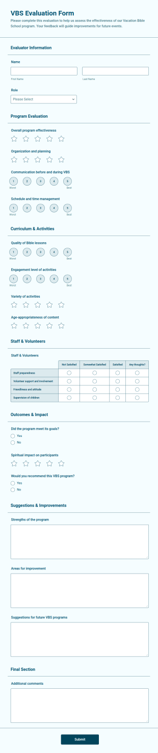 VBS Evaluation Form Template