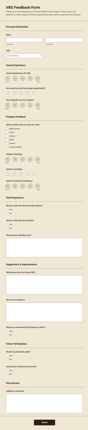 VBS Feedback Form Template