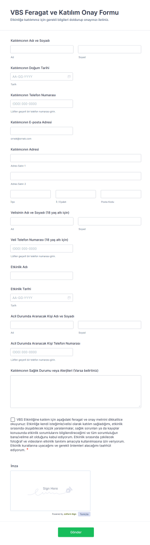 VBS Feragat Ve Katılım Onay Form Template