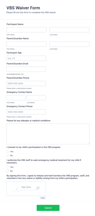 VBS Waiver Form Template