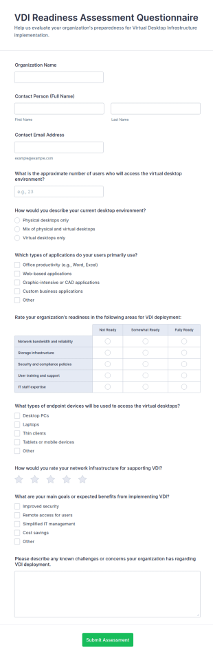 VDI Readiness Assessment Questionnaire Form Template