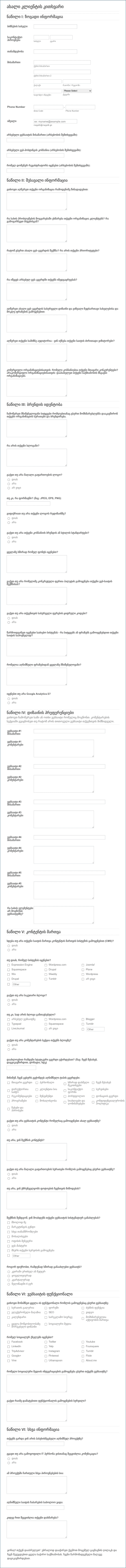 ვებ დიზაინერის კლიენტთა კითხვარი Form Template