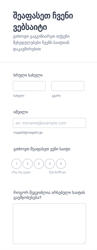 ვებ გვერდის შეფასების ფორმა Form Template