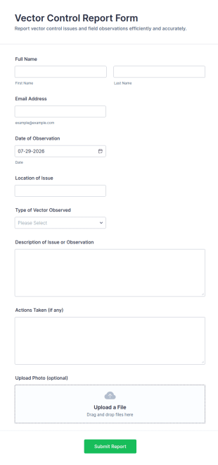 Vector Control Report Form Template