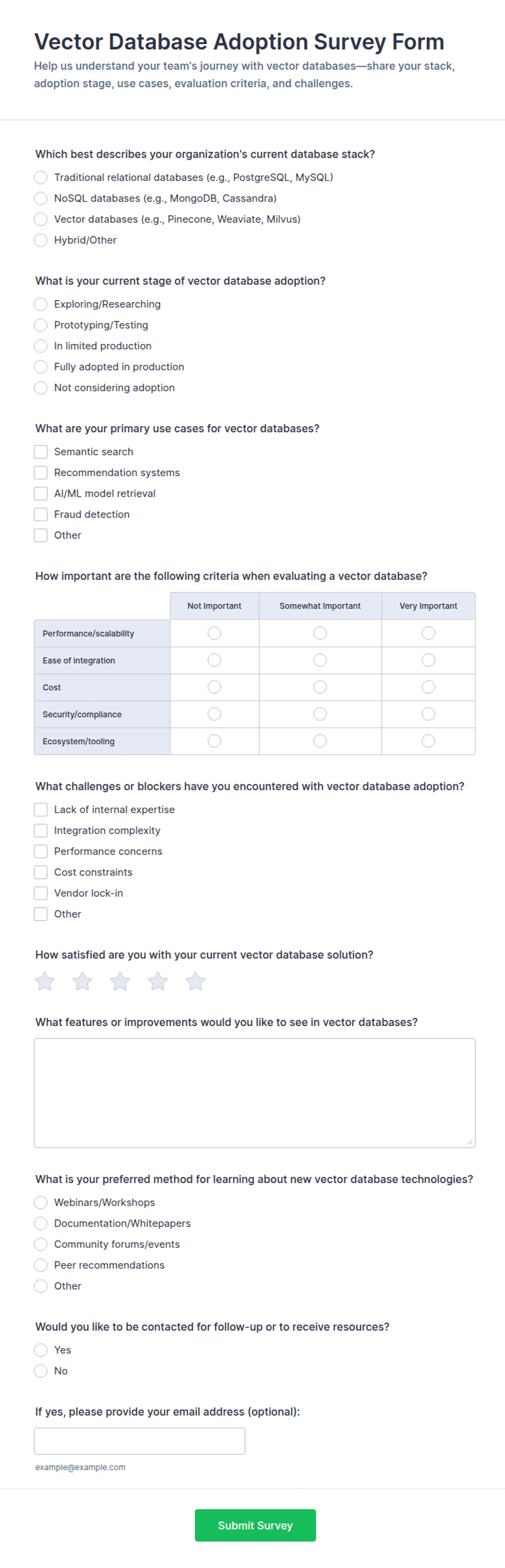 Vector Database Adoption Survey Form Template | Jotform