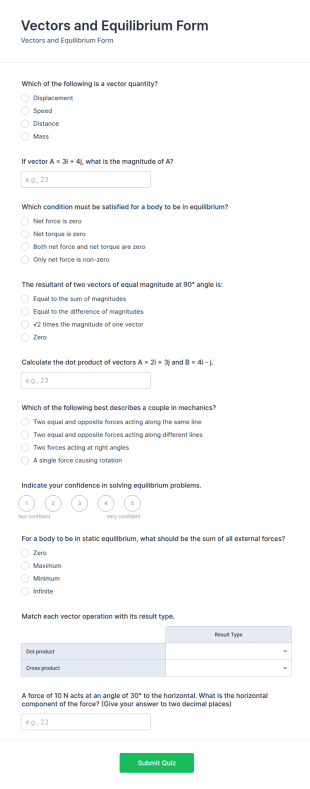 Vectors And Equilibrium Quiz Form Template