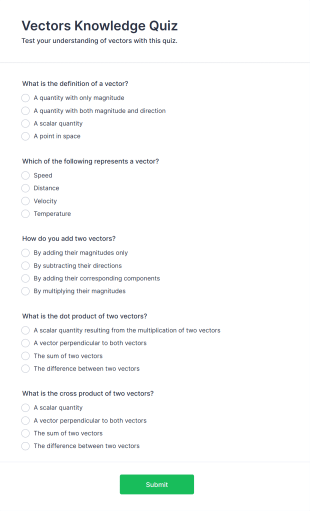 Vectors Knowledge Quiz Form Template