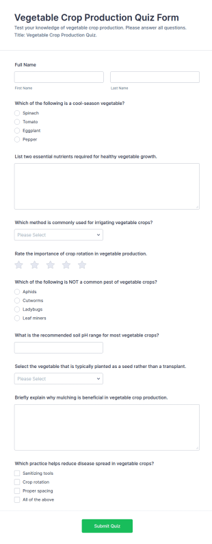 Vegetable Crop Production Quiz Form Template
