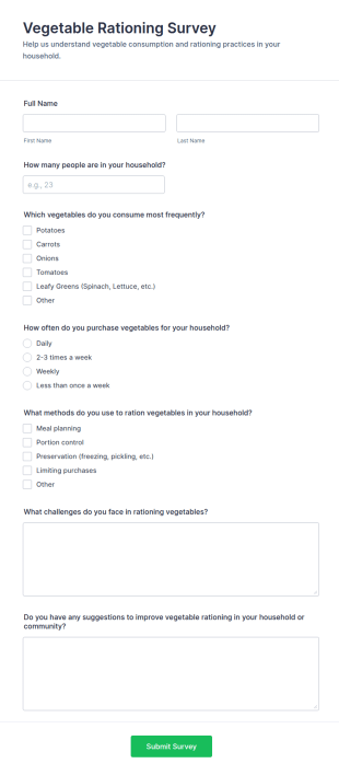 Vegetable Rationing Survey Form Template