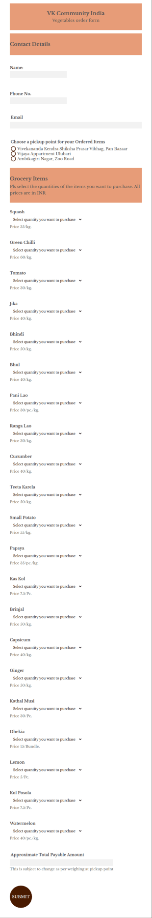 Vegetables Order Form Template