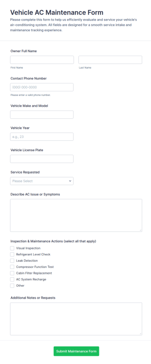 Vehicle AC Maintenance Form Template