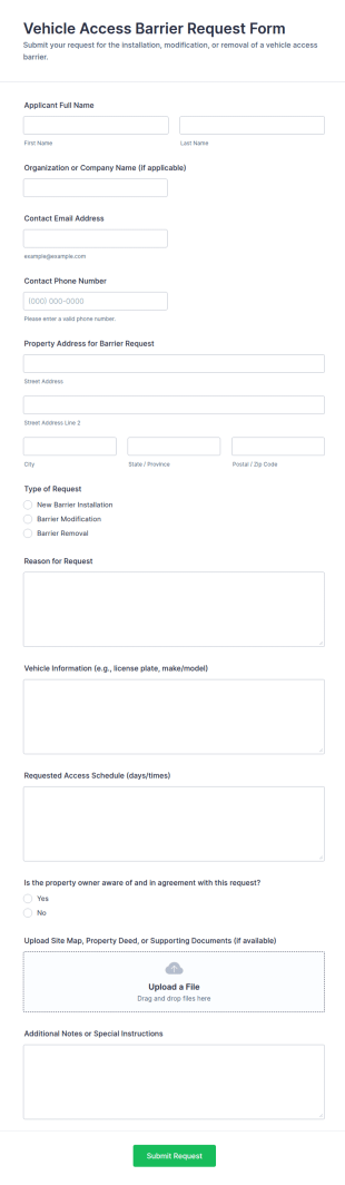 Vehicle Access Barrier Request Form Template