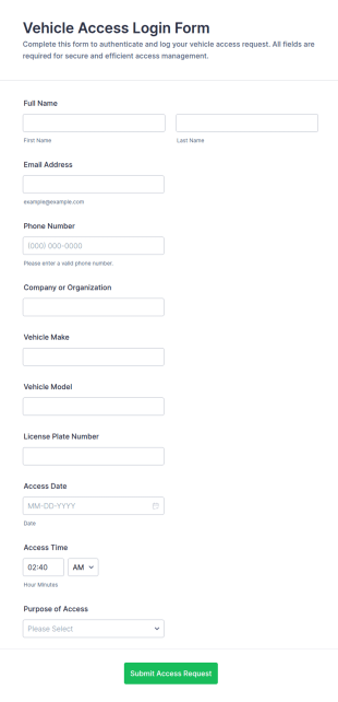 Vehicle Access Login Form Template