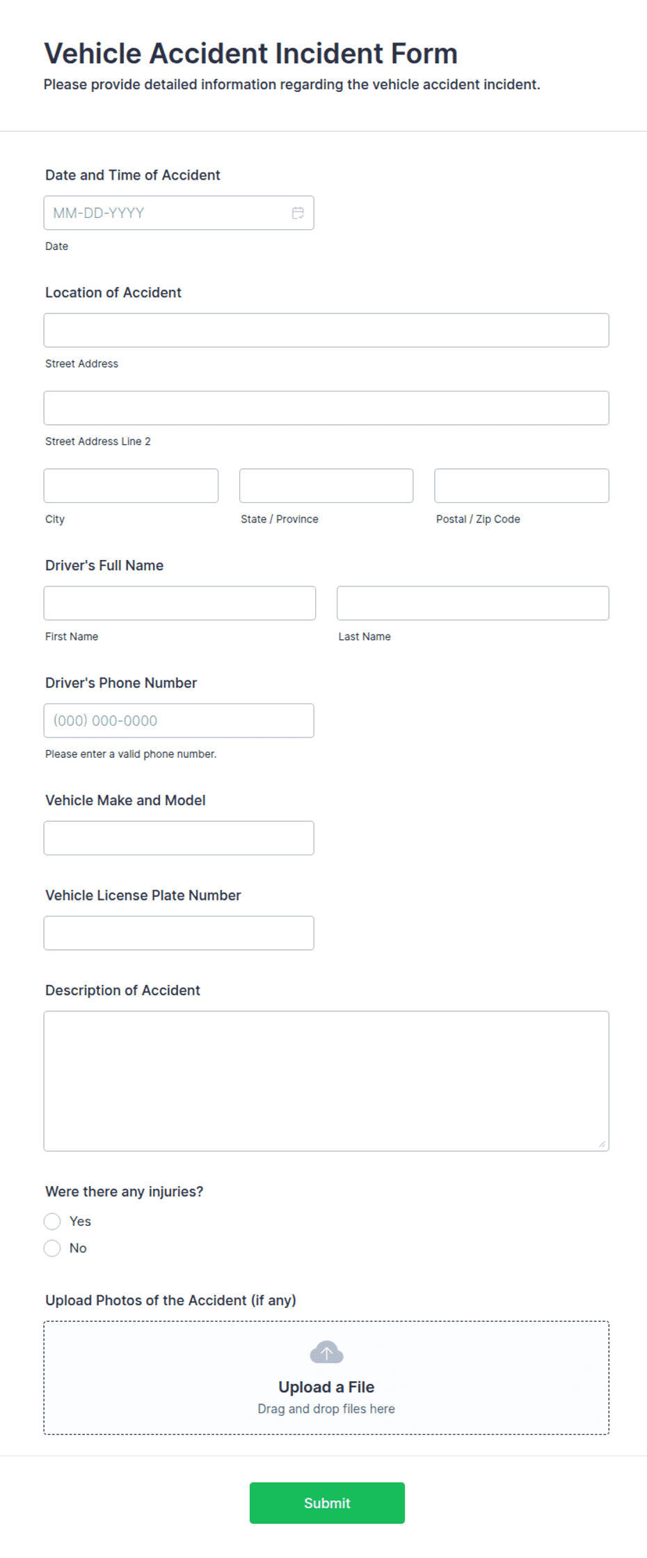 Collision Authorization Form Vehicle Accident Incident Form Template | Jotform